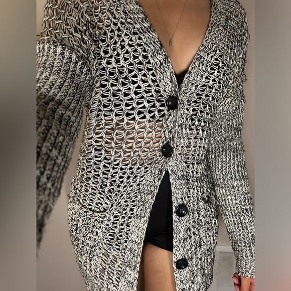 Black and white knit button down cardigan - Picture 1 of 4